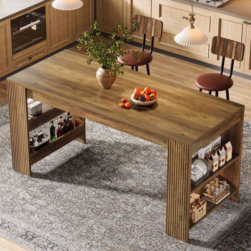 63'' Bar Table, Bar Height Pub Table Bar Unit with Storage Shelves