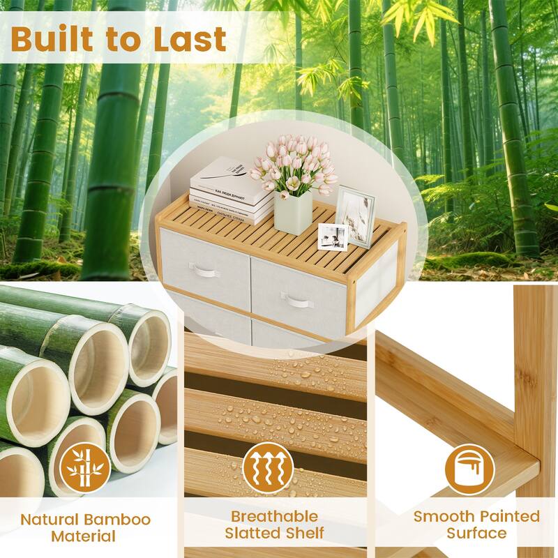 Gymax Fabric Dresser w/ 6 Drawers Bamboo Storage Tower w/ 6 Folding
