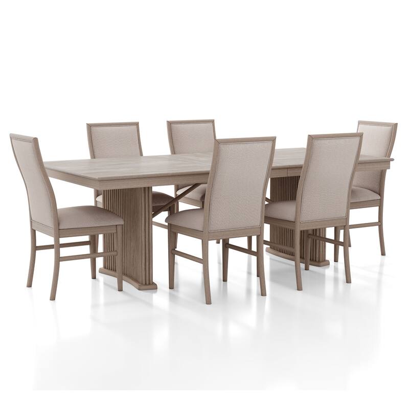 Furniture of America Barbesh Modern Natural Ash Solid Wood 7-Piece Dining Table Set