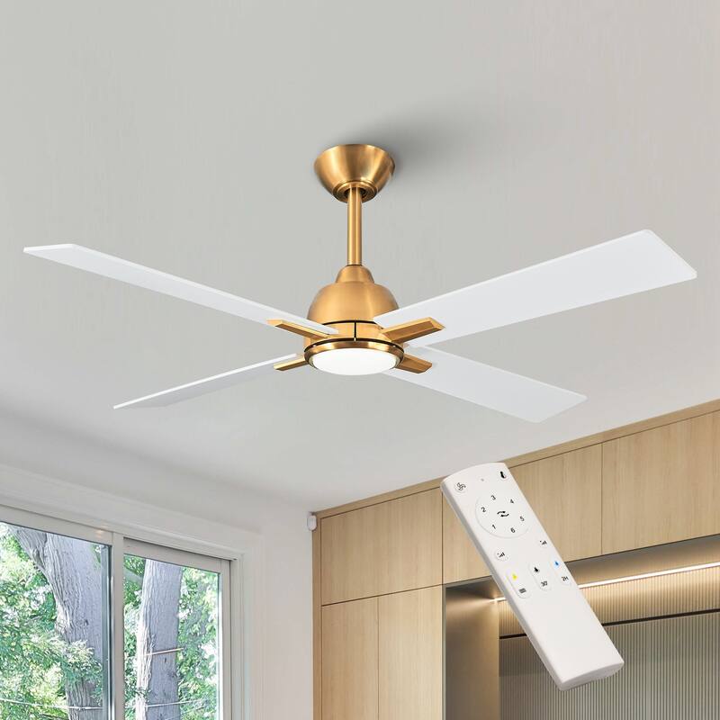 48-inch Gold Plywood Modern Dimmable Ceiling Fan with Light and Remote