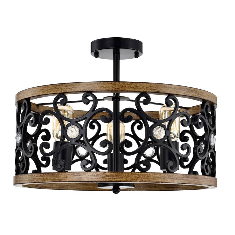 Tase 18 Inch Matte BLack Mid-Modern Semi Flush Mount 3-Light