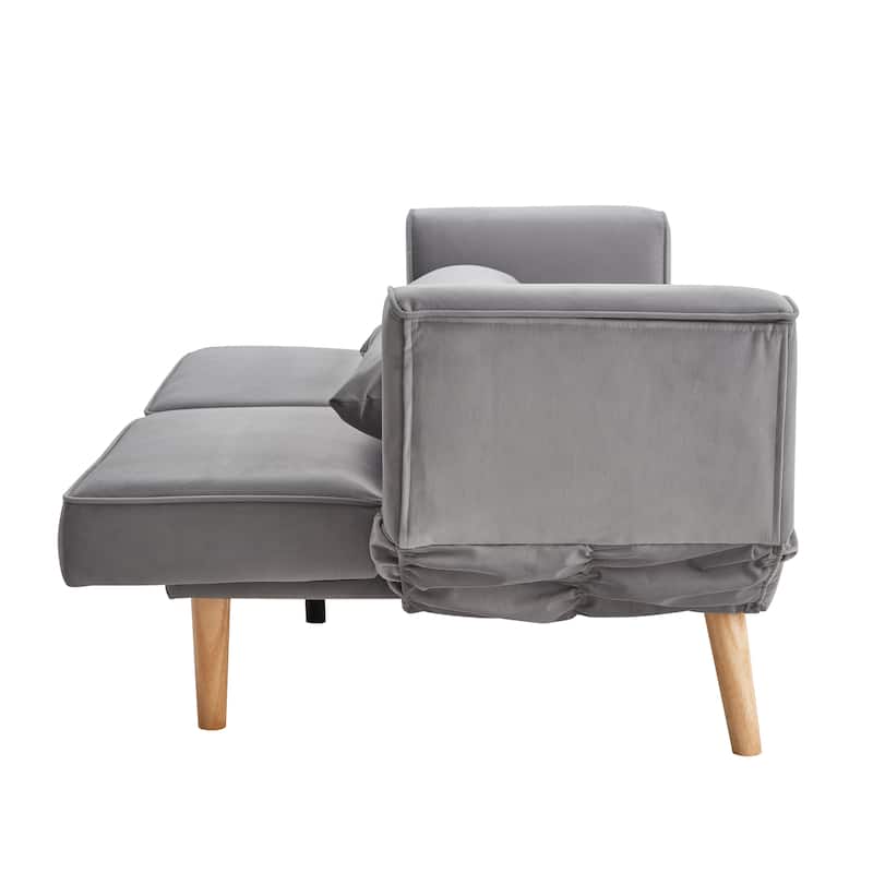 Futon Sleeper Sofa Bed Velvet Recliner Sofa Loveseat Couch with Adjustable Armrests, Splitback Recline and Pillows