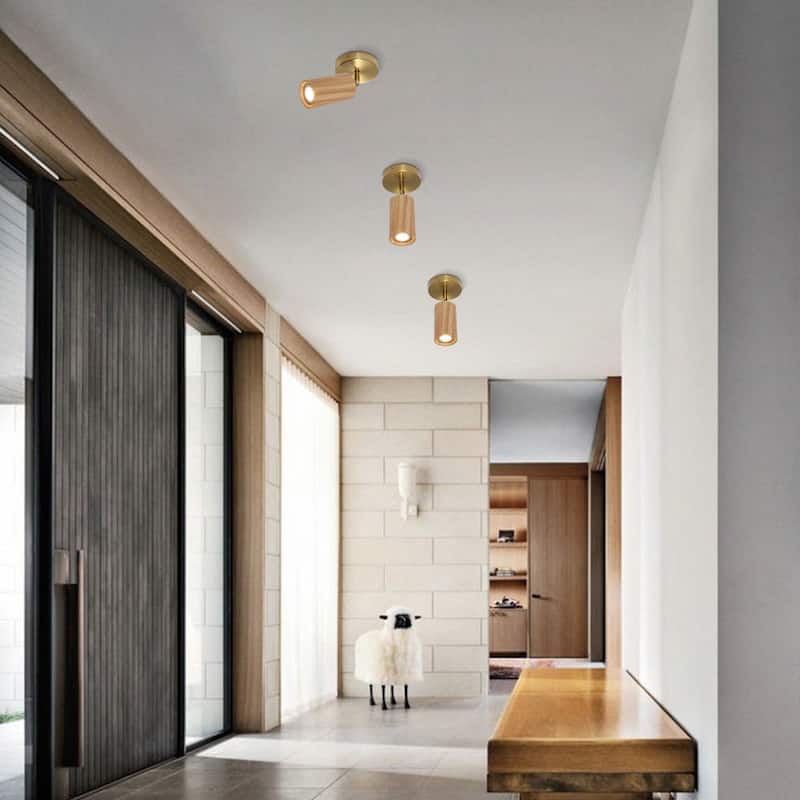 Modern Cylinder Wood Grain Dual-Mount Adjustable Wall Sconce - 4.7in