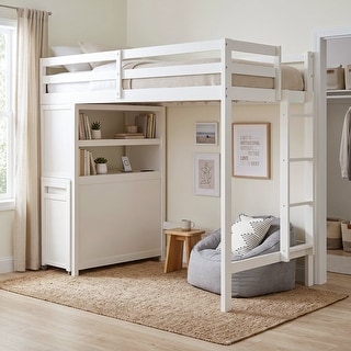 Furniture of America Elyra Modern Twin White Solid Pinewood Loft Bed with 3-Drawer Cabinet