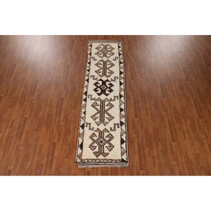 Natural Dye Handmade Kurdish Turkish Runner Rug Tribal Wool Carpet - 3'1"x 11'1"