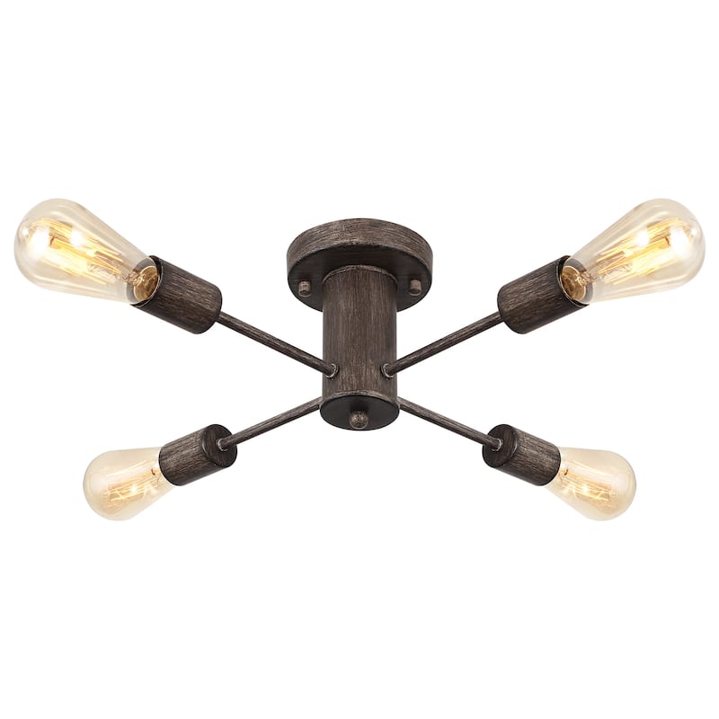 4-Light Modern Semi Flush Mount Chandelier for Bedroom Study Room