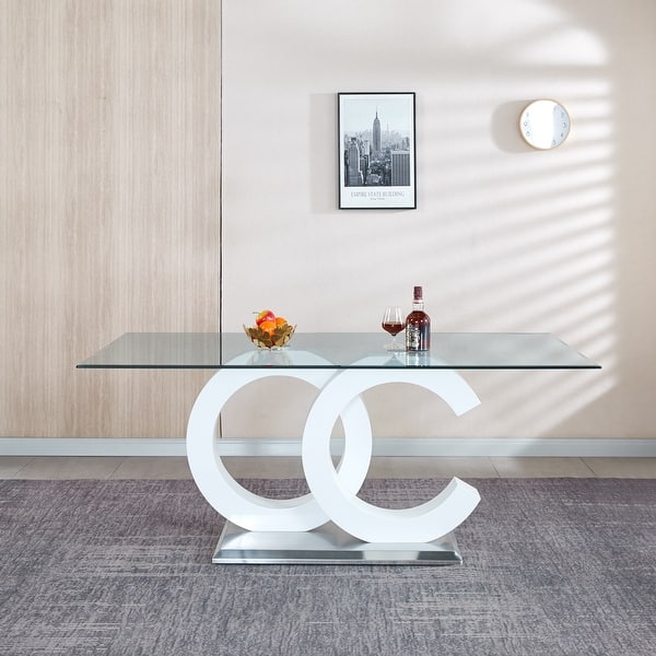 Tempered Glass Dining Table with MDF Middle Support and Stainless Steel ...