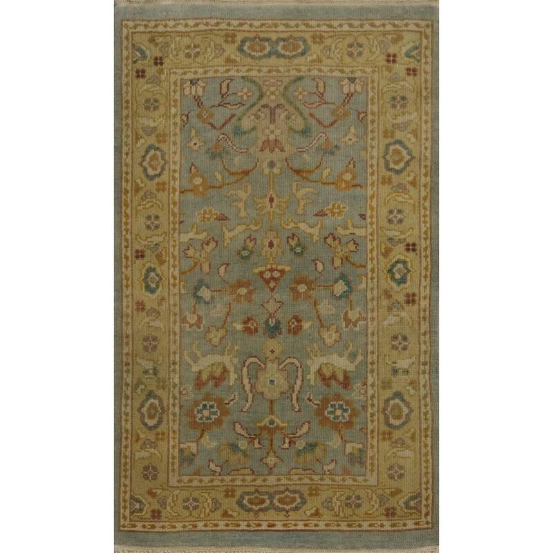 Hand Knotted Oriental 100% Wool Carpet Traditional All-Over Navy Blue & Blues Ziegler Area Rug - 3' 2'' X 2' 0''