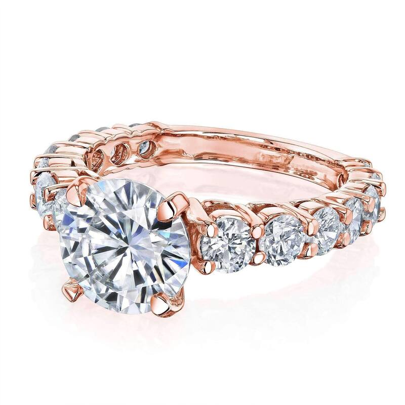 Kobelli 3.25 Carats Moissanite & Natural Diamond 14k Solid Gold Near Eternity Scallop Band Lavish Engagement Ring