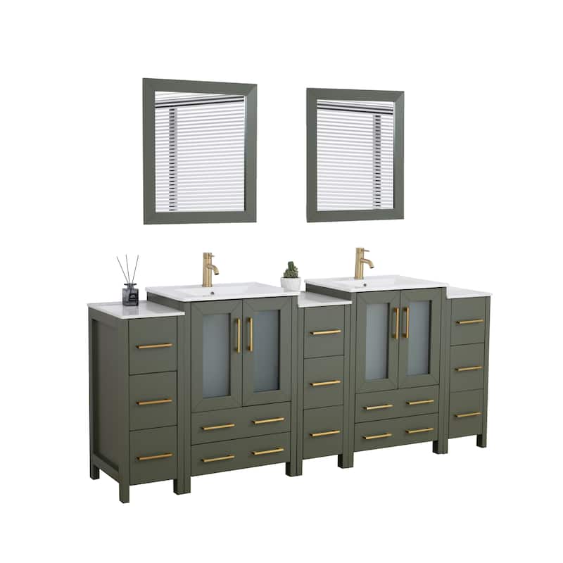 Vanity Art 84-Inch Double Sink Bathroom Vanity Set with Top and Free Mirrors - 84 X 18.1 X 35.8
