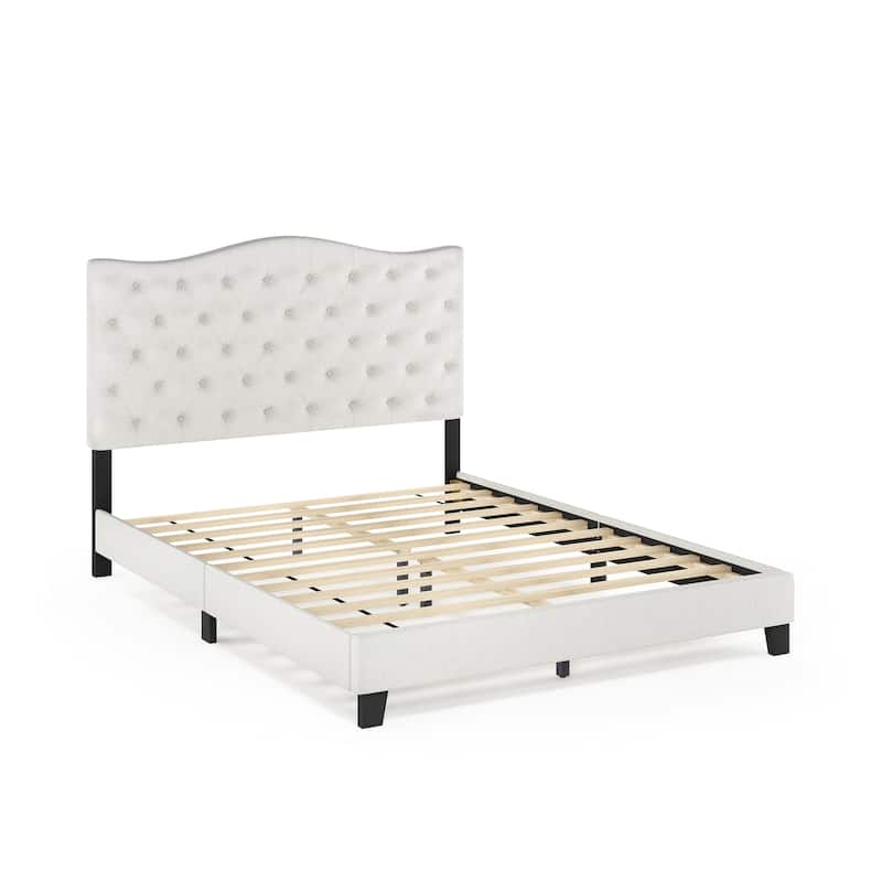 Abbyson Linen Button Tufted Platform Bed Frame with Soft Upholstery and Easy Assembly for a Luxurious Look