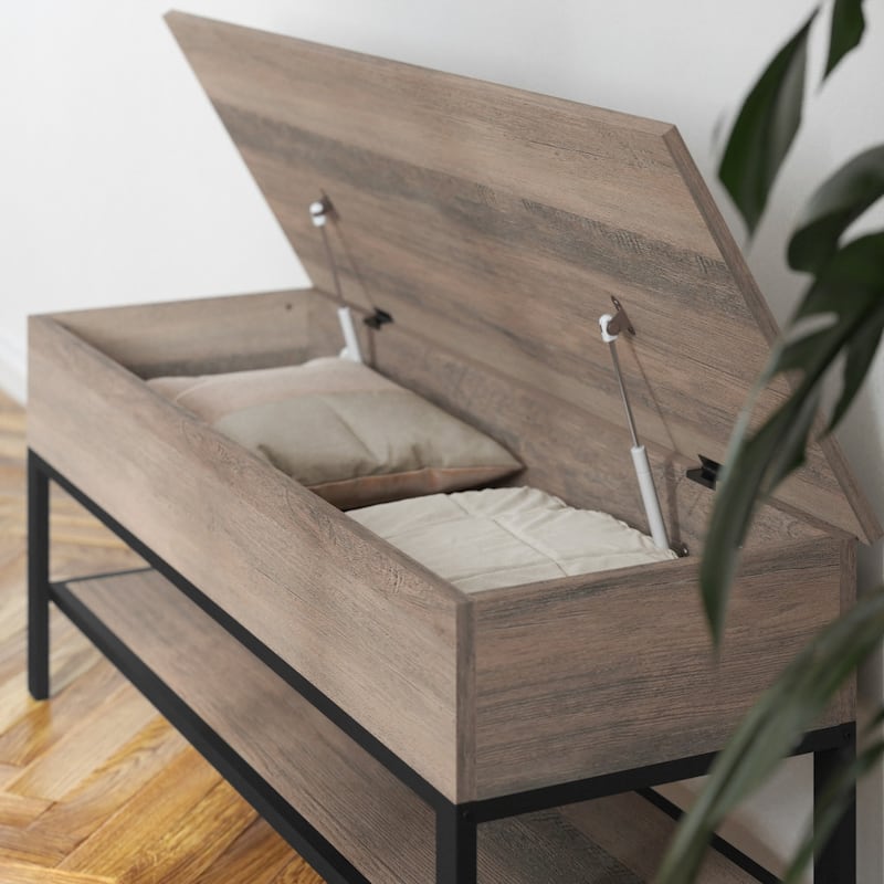 Farmhouse Entryway Bench with Hinged Lift Top and Storage