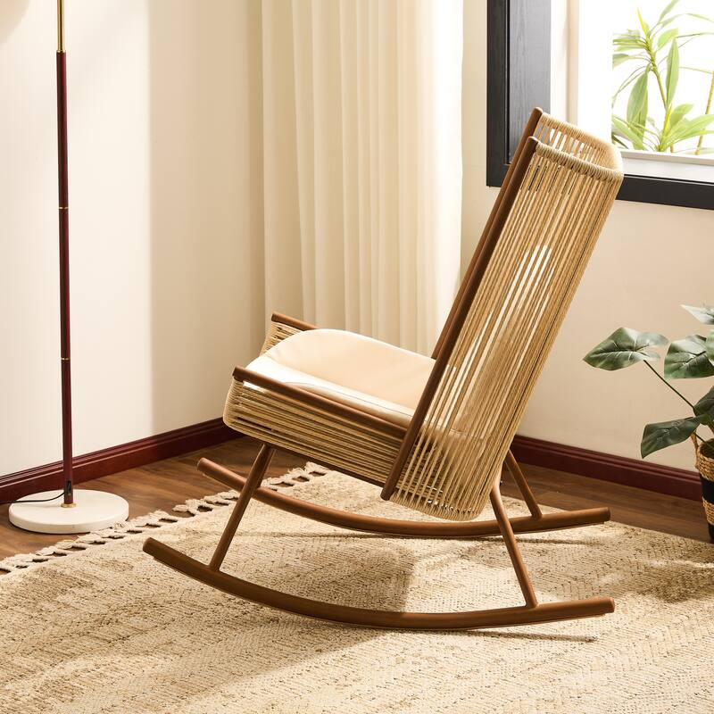 Christopher Knight Home - Outdoor Rocking Chair with PE Rattan and Wooden Side Table Set