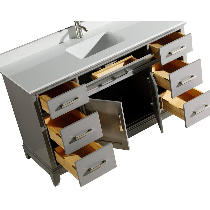 Vanity Art 60" Single Sink Bathroom Vanity Set with Engineered Marble Top and Free Mirror
