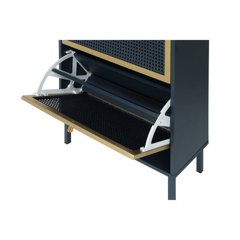 3 Metal Door Shoe Rack, Freestanding Modern Shoe Storage Cabinet, Metal rattan, for Entryway