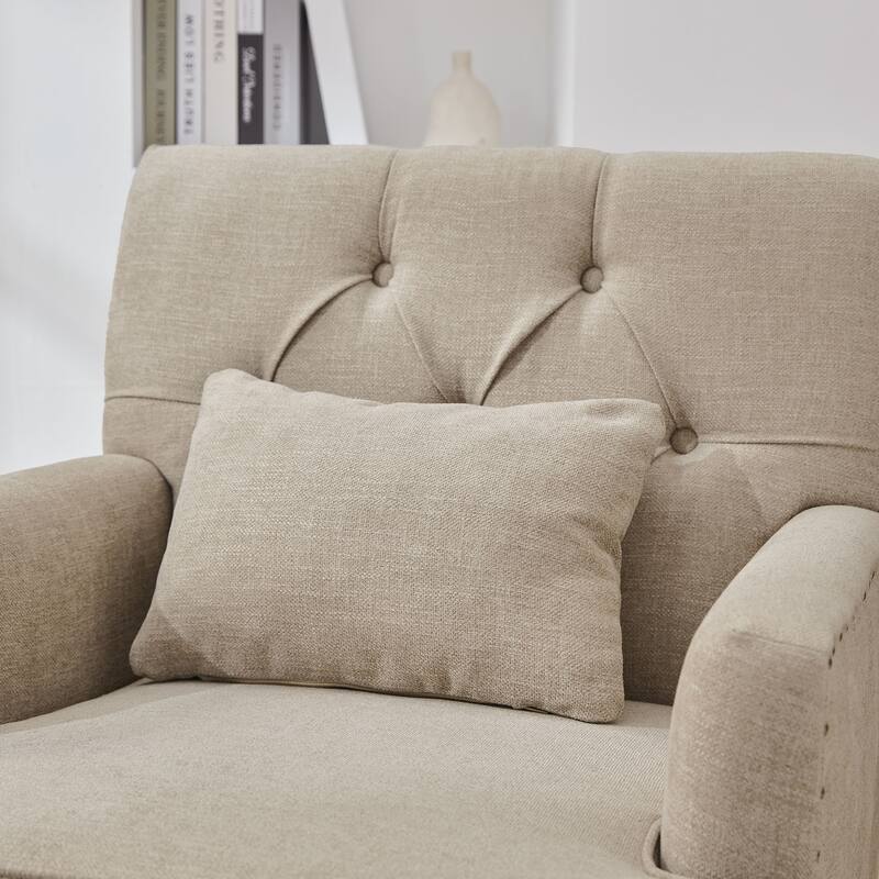 HUIMO Arm Chair Upholstered Button Tufted Accent Chair with Lumbar Pillow Beige/ Grey/ Light Blue/Brown