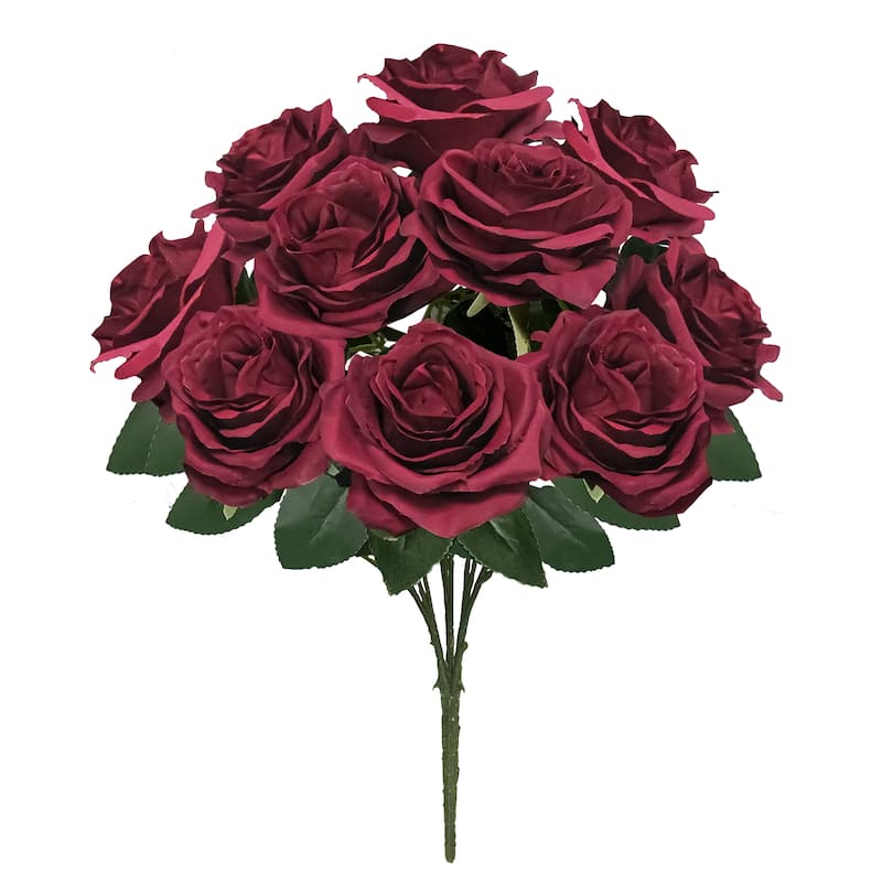 Set of 2 Artificial Queen Rose Flower Stem Bush Bouquet 18in - 18" L x 11.5" W x 11.5" DP - Burgundy