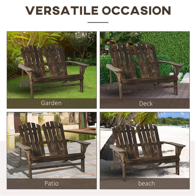 Brown Fir Wood Adirondack Loveseat Chair with Reclined Slatted Back - 50.75" W x 35.5" D x 33.75" H