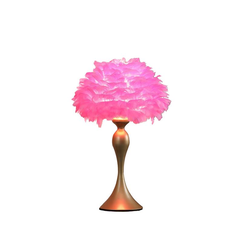 HomeRoots 24" Glam Hot Pink Feather and Gold Table Lamp - 15.5