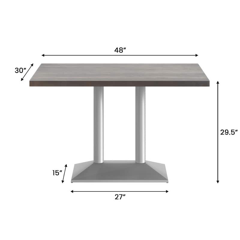 Rectangular Solid Wood Tabletop w/ 27" x 15" Two-Column Dining Height Table Base - 30"W x 48"D x 29.5"H