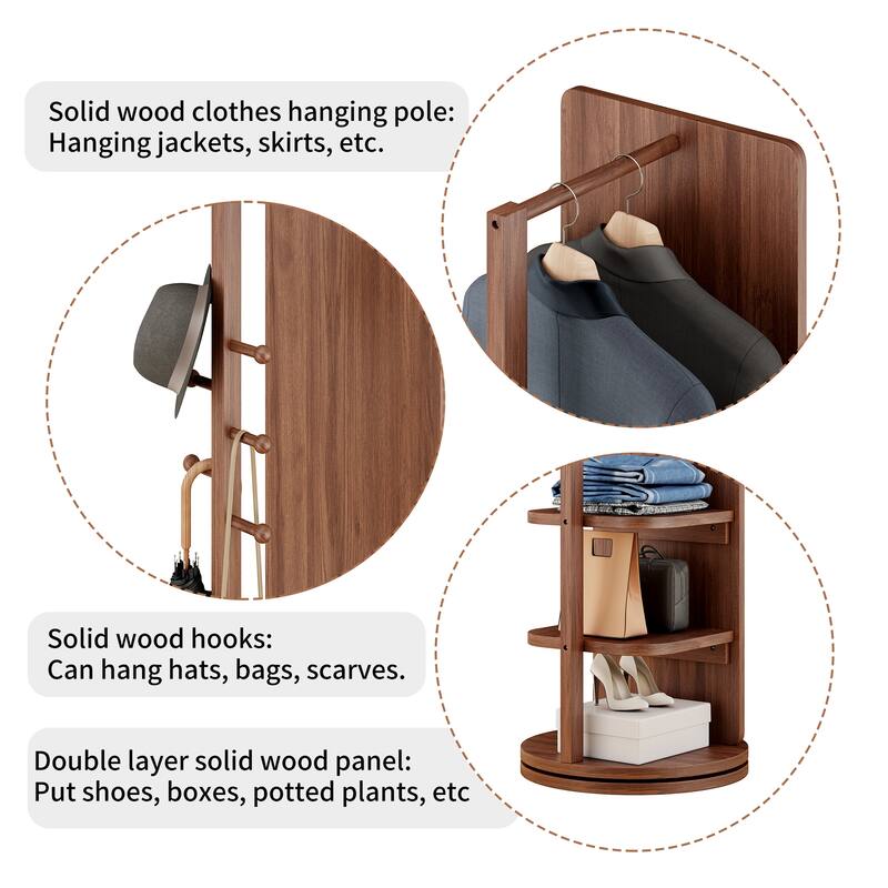 360°Rotating Multifunctional Coat Rack with Full Length Mirror and Hook