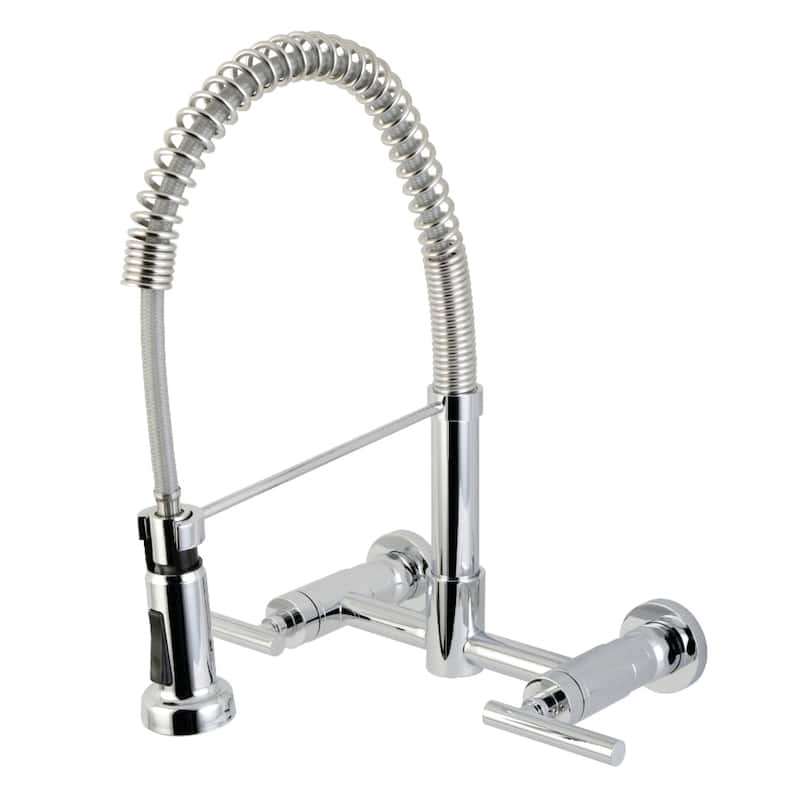 Kingston Brass Essex Double-Handle Wall-Mount Pre-Rinse Bridge Kitchen Faucet