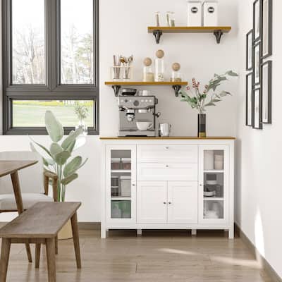 HOMCOM 47" Modern Buffet Cabinet, Storage Sideboard with Glass Door, Pull-Out Drawers and Adjustable Shelving for Kitchen