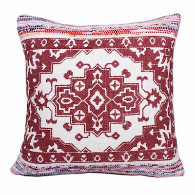 HomeRoots 20" X 20" Red White Purple And Pink 100% Cotton Geometric Zippered Pillow