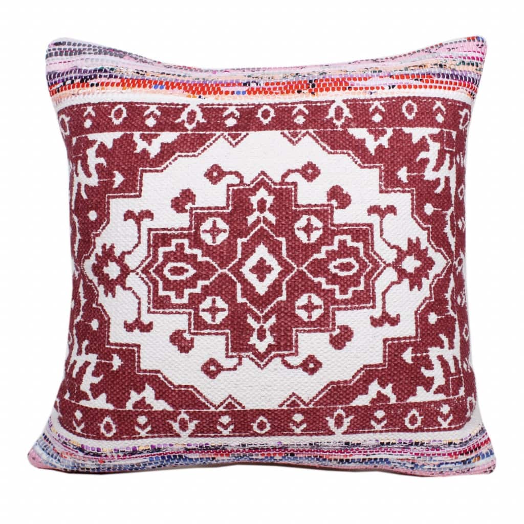 HomeRoots 20" X 20" Red White Purple And Pink 100% Cotton Geometric Zippered Pillow