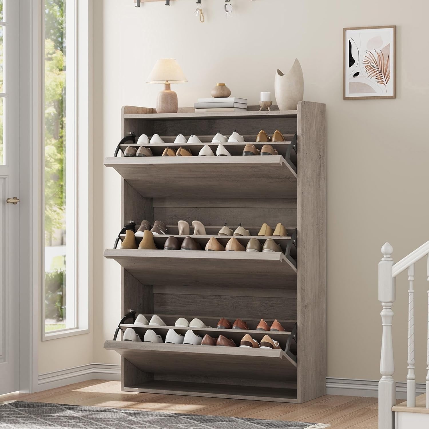Shoe Cabinet with 3 Drawers, Hidden Wood Shoe Cabinet,Freestanding Shoe Storage Cabinet with Adjustable Shelf