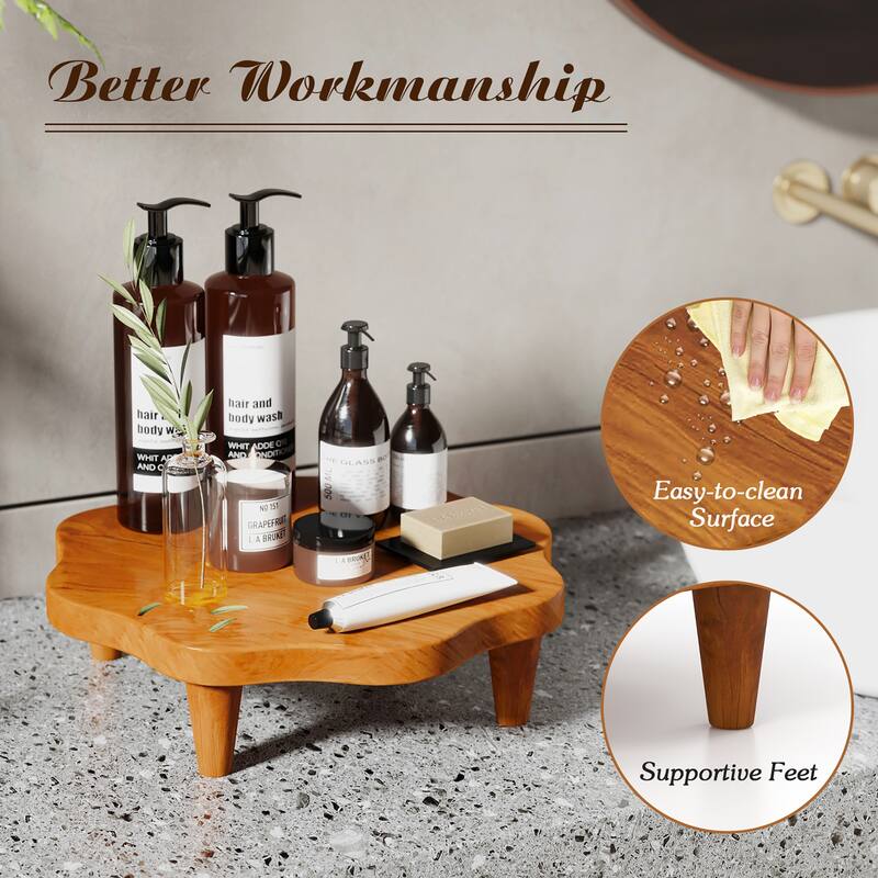 Gymax 16'' Flower-shaped Riser Board Teak Wood Pedestal Stand