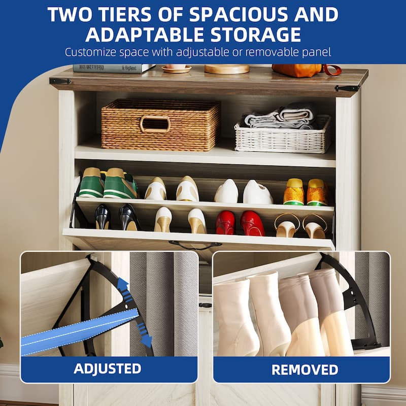 Moasis 2 Flip Drawers Shoe Storage Cabinet with Shelves for Entryway Hallway