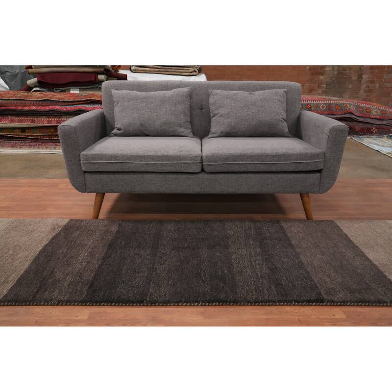 Hand Knotted Oriental 100% Wool Carpet Modern Stripe Brown Gabbeh Runner Rug - 9' 9'' X 2' 9''