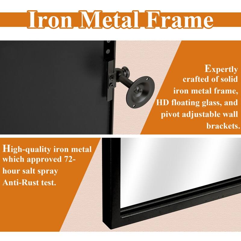 Iron Metal Frame Rectangular Windowpane Wall Mirror Farmhouse Rustic Elegant Decor for Living Room Bedroom Bathroom Entryway