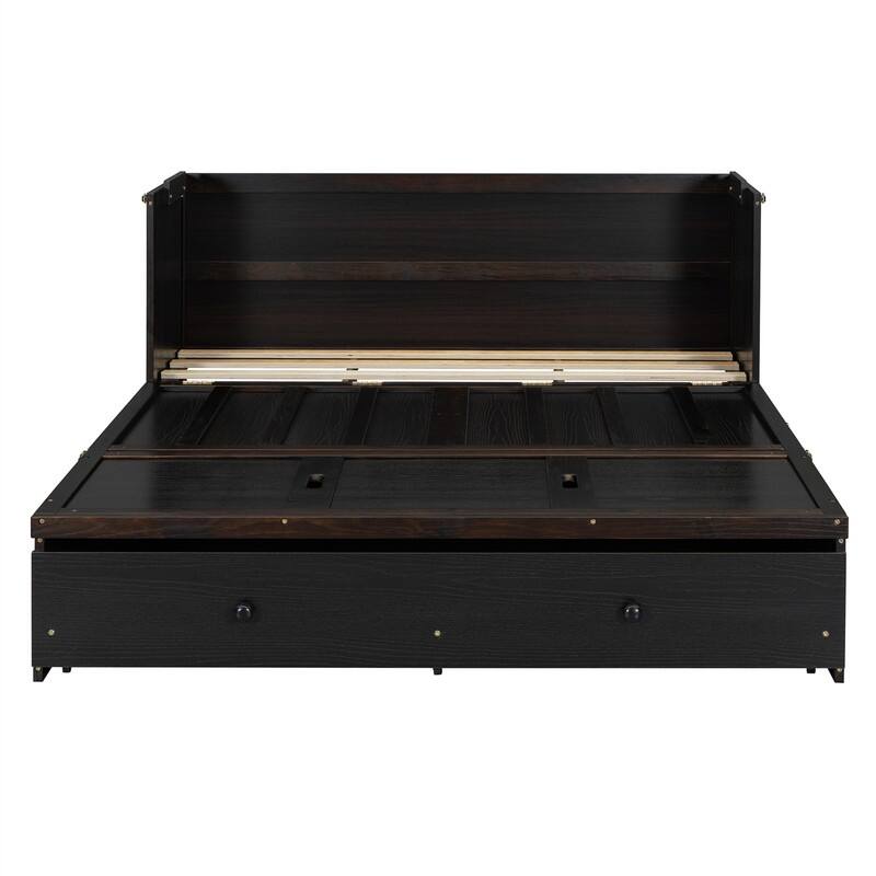 Full/Queen Size Murphy Bed Wall Bed with a Large Storage Drawer and USB Port, Solid Wood Murphy Cabinet Bed, Space Saving Design