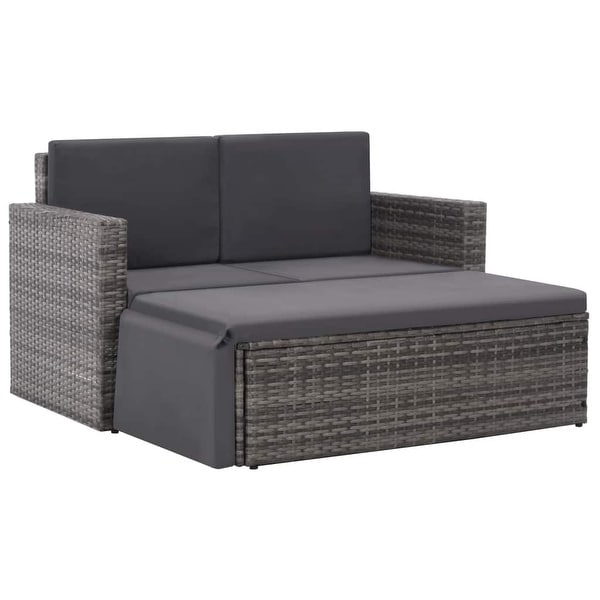 vidaXL 2 Piece Garden Lounge Set with Cushions Poly Rattan Gray - 48.4" x 25.6" x 28.3"