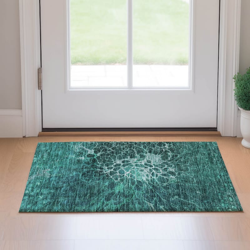 Premium Washable Super Soft Modern Floral Mayfield Rug - Teal - 1' 8" x 2' 6" - Rectangle