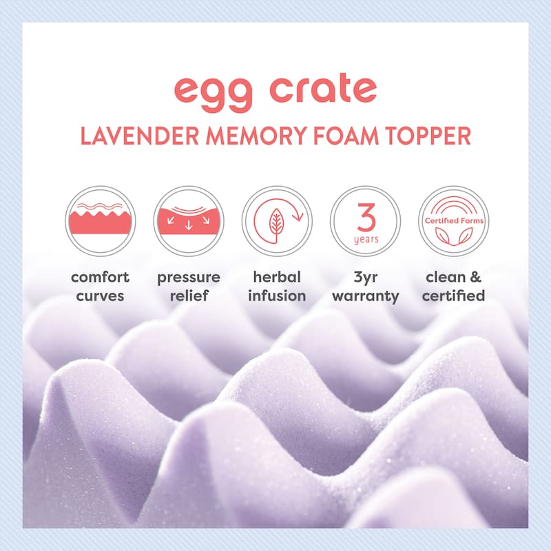 1.5 Inch Lavender Egg Crate Memory Foam Mattress Topper