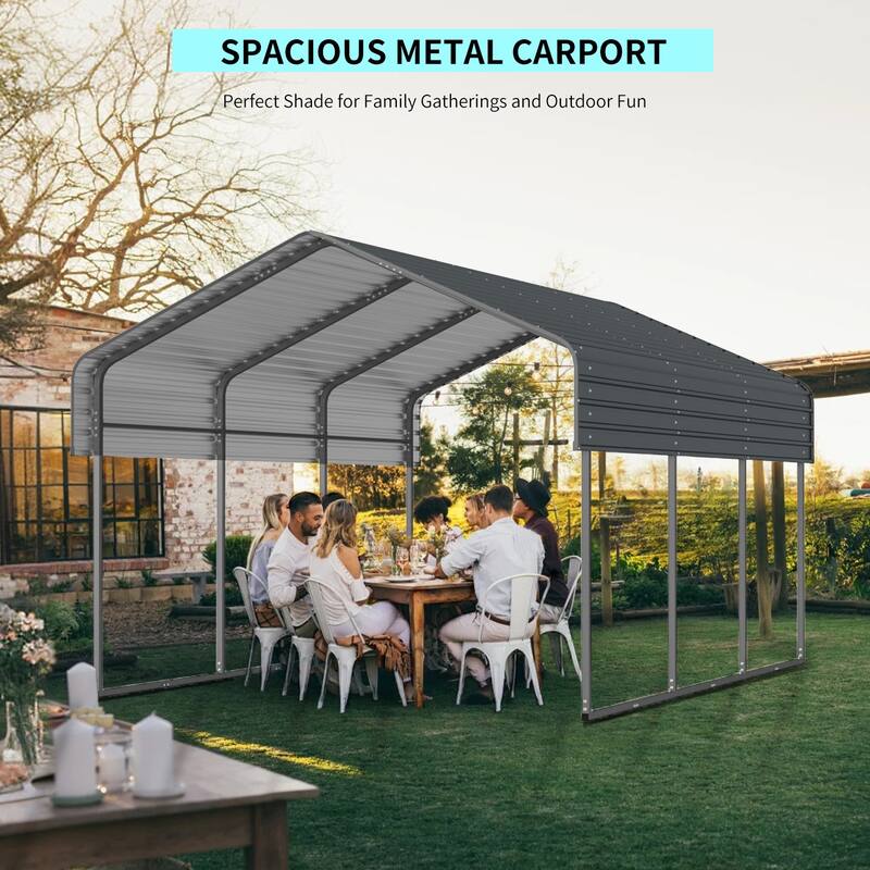 10x15 FT Metal Carport with Enhanced Base and Galvanized Steel Roof, Heavy Duty Outdoor Garage Car Shelter for Car