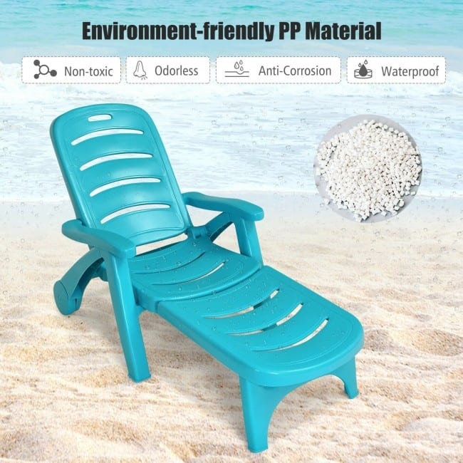 5 Position Adjustable Folding Lounger Chaise Chair on Wheels - 30" x 29" x 41" (L x H x W)