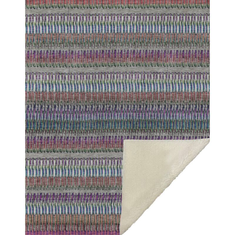 Premium Machine Washable Geo Stripes Sherpa Throw Blanket