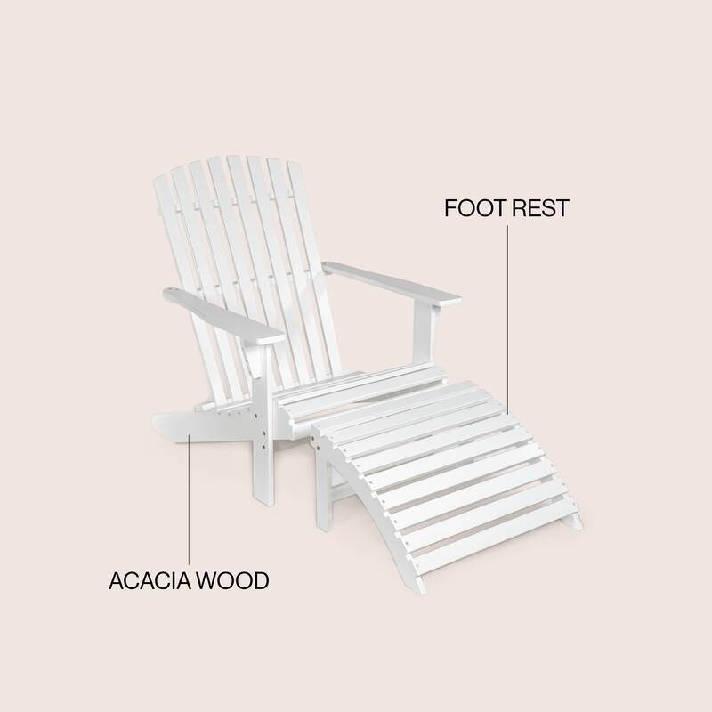 Shoreham 2-Piece Traditional Rustic Acacia Wood Adirondack Chair with Detachable Ottoman, by JONATHAN Y