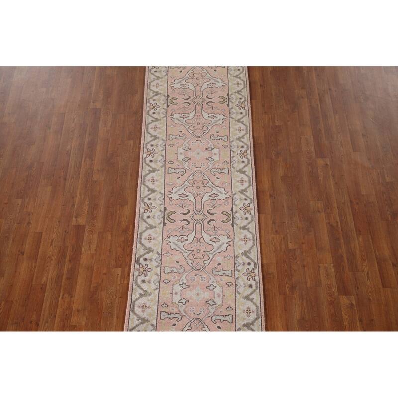 Pink Oushak Style Runner Rug Handmade Wool Carpet - 2'6"x 10'2"