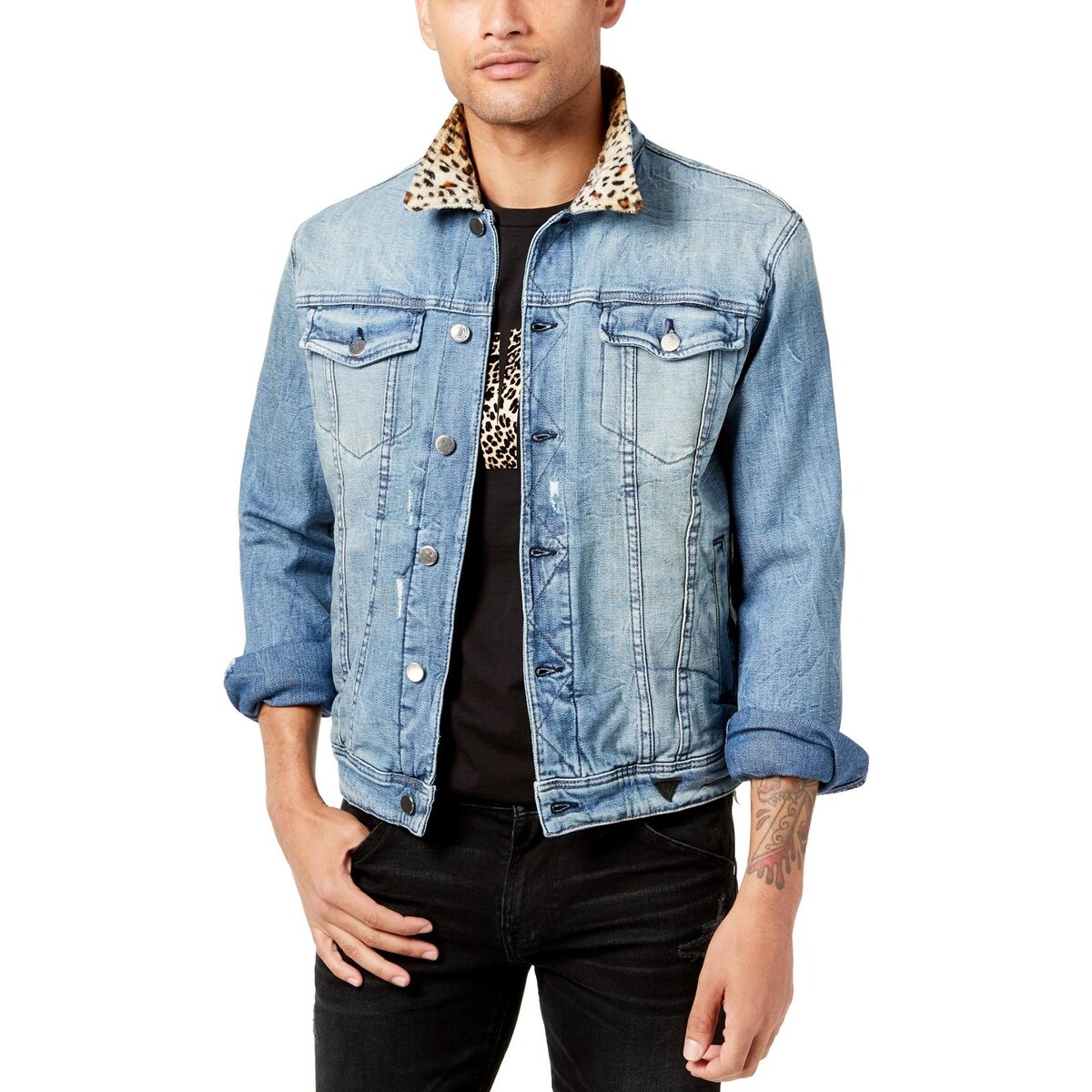 leopard print denim jacket mens
