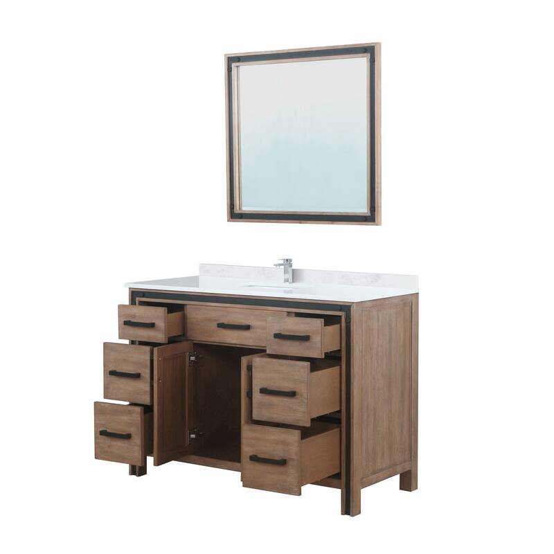 Ziva 48 in W x 22 in D White Bath Vanity, White Quartz Top, Faucet Set and 34 in Mirror