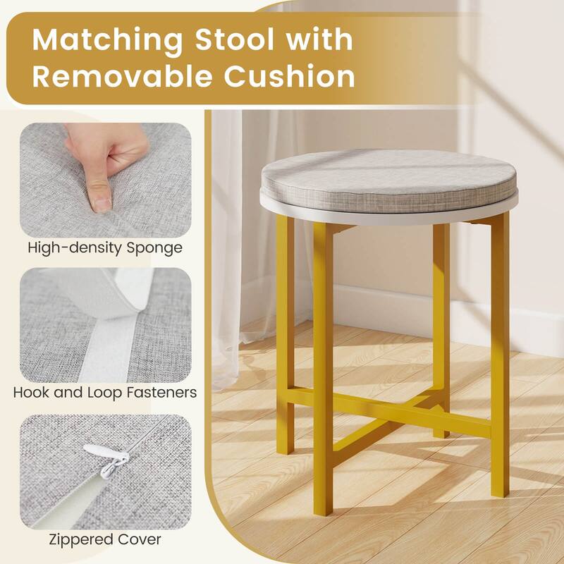 Costway Vanity Desk with Mirror Lights Power Outlets 4 Open Shelves 3 - See Details