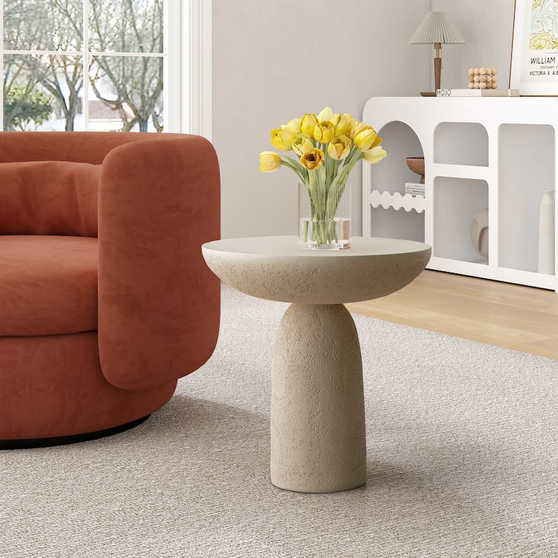 Round Side Table End Table - Ivory