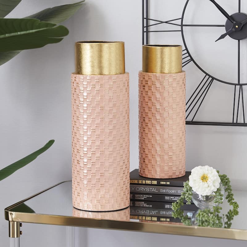 Metal Weave Inspired Vase with Gold Top - Set of 2 Pink - Roche River Decor