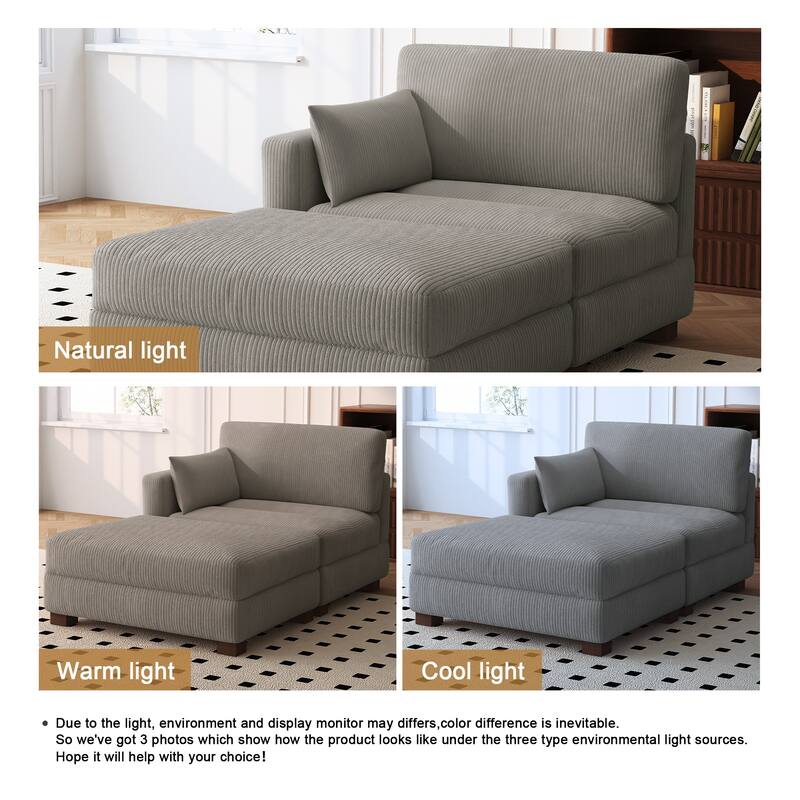 Modern 43'' Corduroy Comfy Sectional Chaise Lounge with Pillow