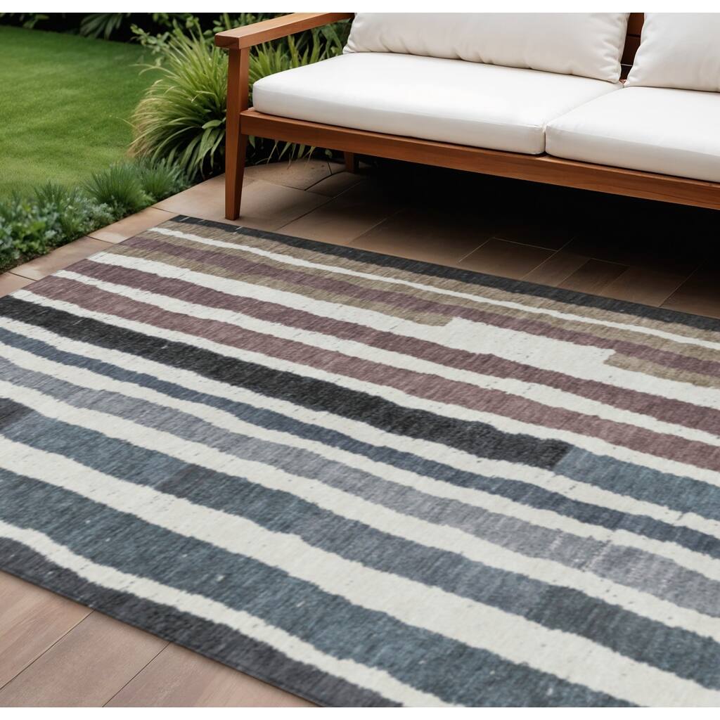 HomeRoots Striped Transitional Rectangle Outdoor Rug